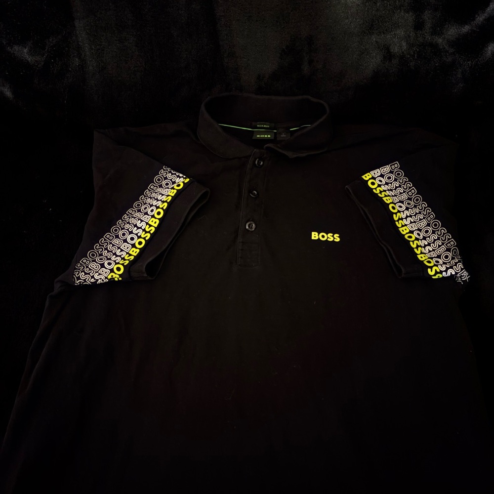 Boss Black Polo Shirt with Yellow and White Details